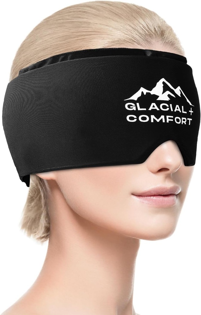 Glacial Comfort Migréna Relief Cap - Studená terapie a komprese pro bolest hlavy Relief, Nastavitelné a opakovaně použitelné, Freezeable, Odorless, Non-Toxic, Komfortní Fit pro všechny velikosti hlavy, Mathers Day Gift Idea.
