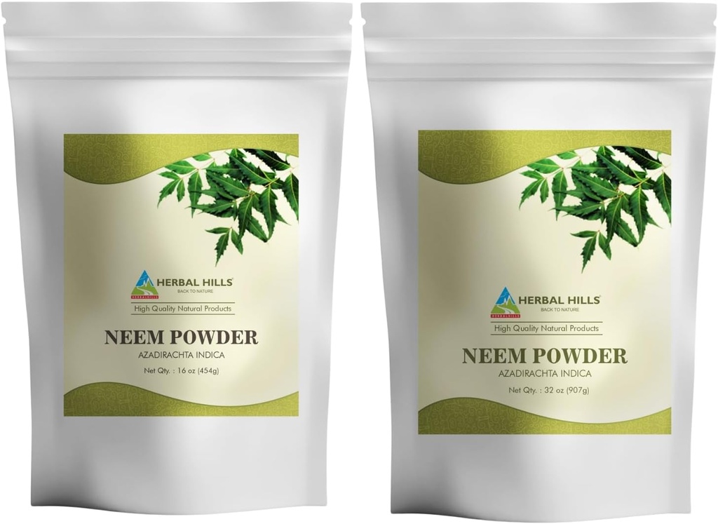 HERBAL HILLS NEem Leaf Powder Fresh Leaves Pure Neem doplněk balení 2 Combo