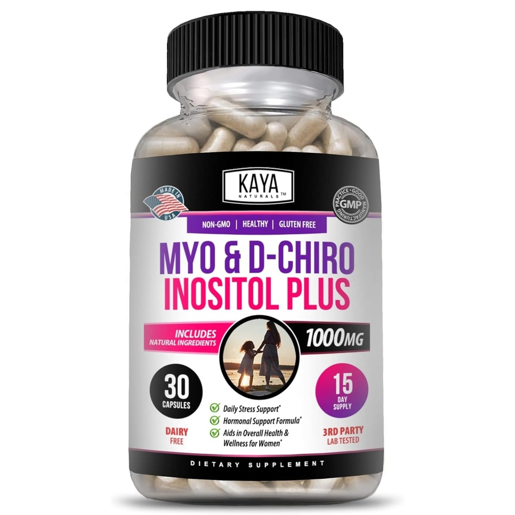 Kaya Naturals Myo & D- Chiro Inositol Plus Podpora žen, Vitamin B8- 30 Kapsle
