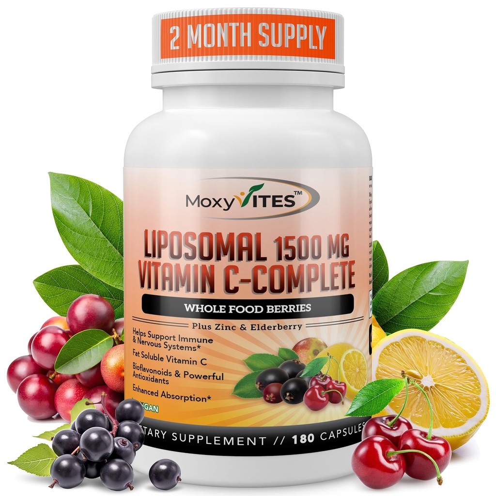 Lipozomální vitamín C se zinkovou kapslí - Vit C Organic Elderberry, Amla, Camu Camu- Vitamina C vysoká absorpce, anti aging, imunitní podpora, 1500mg / Serving 3 Month Supply Gluten Free non GMO Veggie Caps