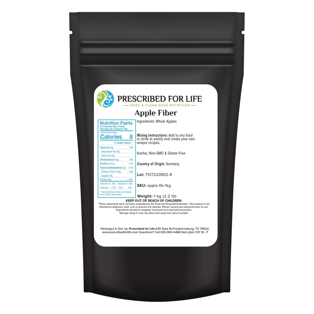 Předepsaný pro život Apple Fiber Powder, přírodní Apple Pectin Fiber dodatek pro trávicí zdraví, Vegan, non GMO, gluten zdarma (1kg / 2.2lb)