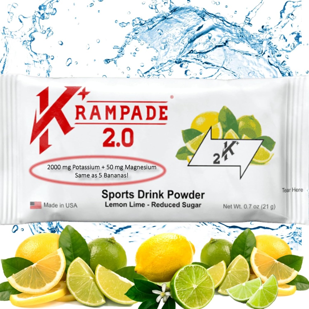 Krampade Draslík Magnesium dodatek Electrolytes Powder - 50 mg Mag + 2000 mg K, > 2X více než kokosová voda 124; Kramp Relief 124; Hydratační pakety