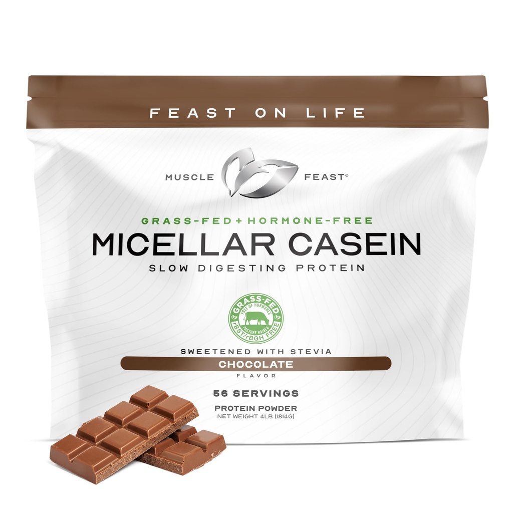 Muscle Fed Fed Micelar Casein Protein Powder, Pasture Raised & Hormon Free, Pomalé trávení Kasein Protein - Podporuje noční svalové zotavení, gluten Free Protein Powder - Čokoláda, 4lb