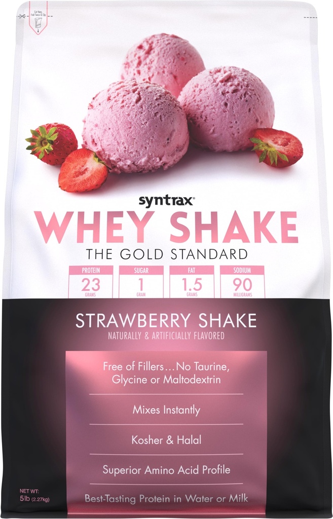 Syntrax Nutrition Whey Shake, Studený filtrovaný a nedenaturovaný syrovátkový prášek, Strawberry Shake, 5 liber