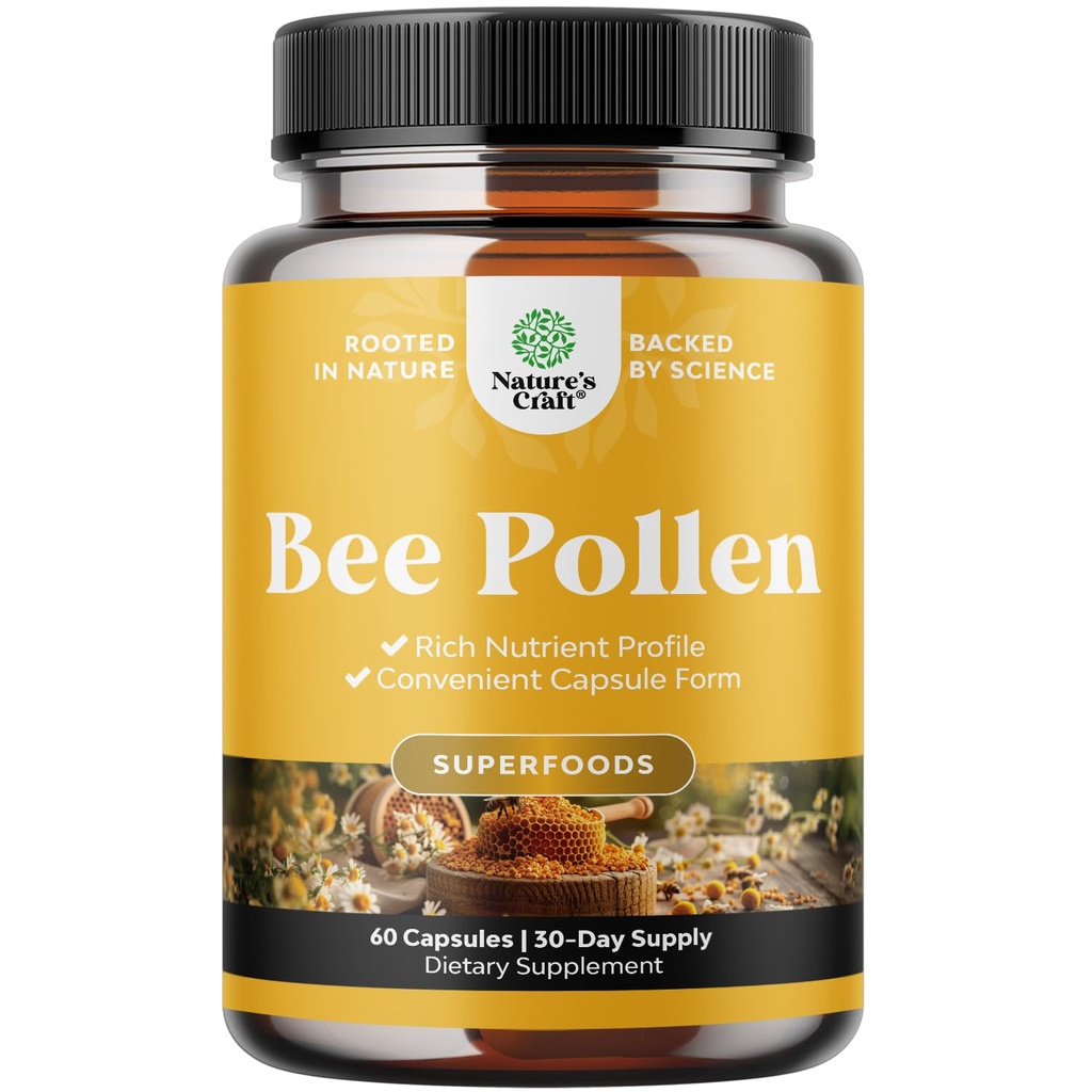Bee Pollen pilulky pro růst prsu 60 Ct - Bee Pollen dodatek 1000mg Slouží s přirozeně Occurring B Vitamíny Minerály & Enzymy - Prsní Supplement - Vegetarian Non- GMO & gluten zdarma