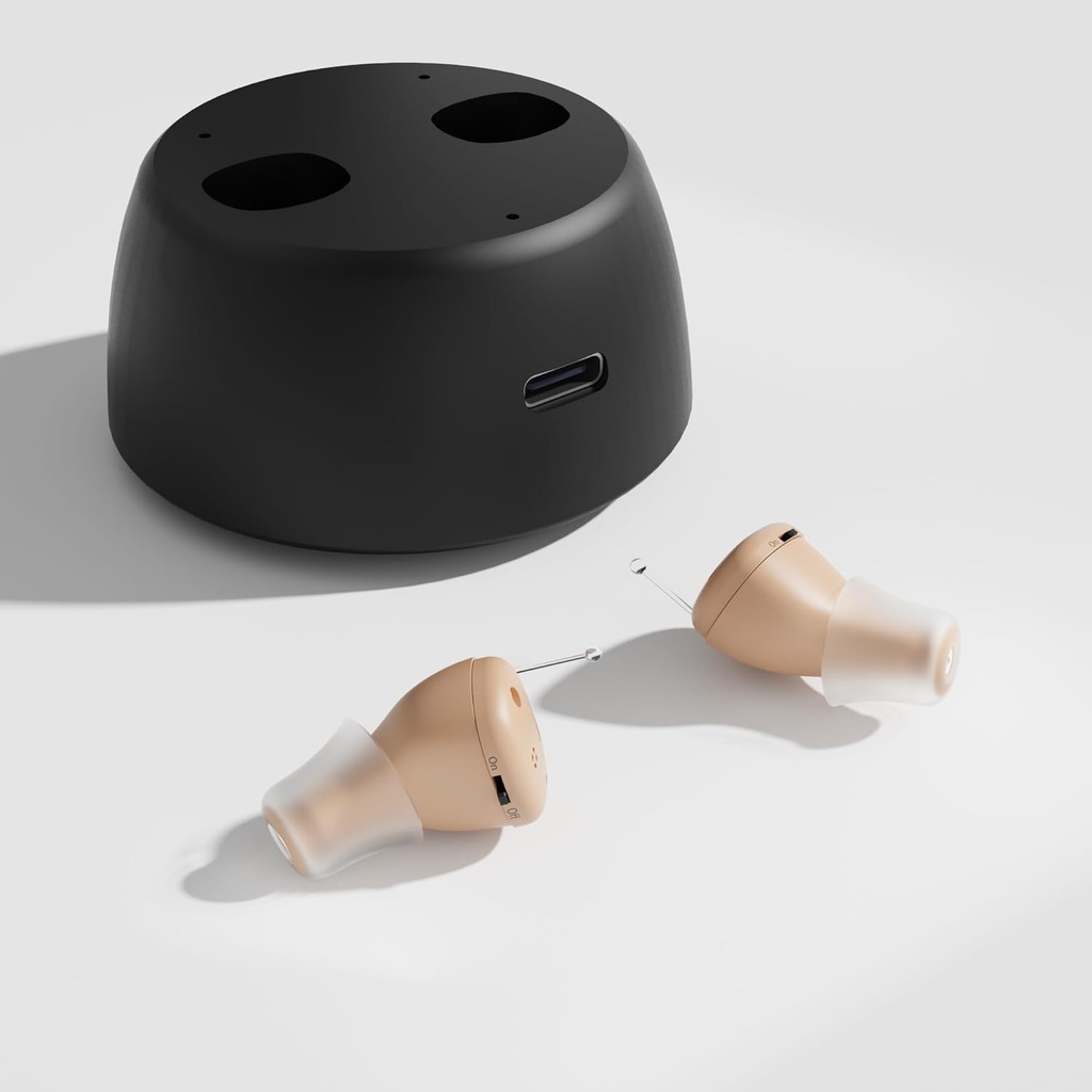 Dobíjecí naslouchací pomůcky, OTC naslouchací pomůcky pro dospělé, zcela v kanálovém zařízení pro naslouchací pomůcky pro seniory Comfort Shine Li CIC Assist Sluchací téměř neviditelné (pár) (barva Beige)