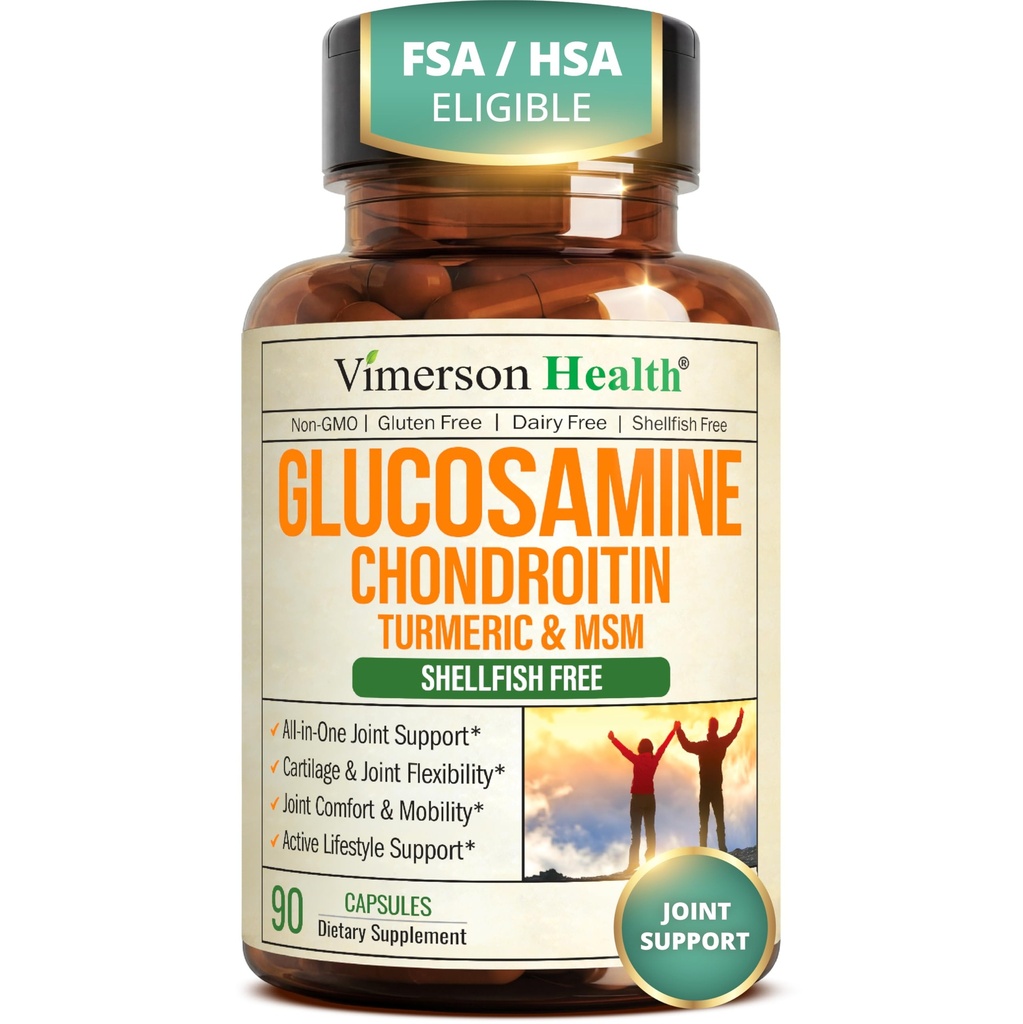 Glucosamine Chondroitin MSM - Dodatek pro společnou podporu pro ženy a muže s Glucosamine Sulfath 1500 mg, Chondroitin a MSM - pro chrupavku, společné zdraví a flexibilitu - 90 Kapsle