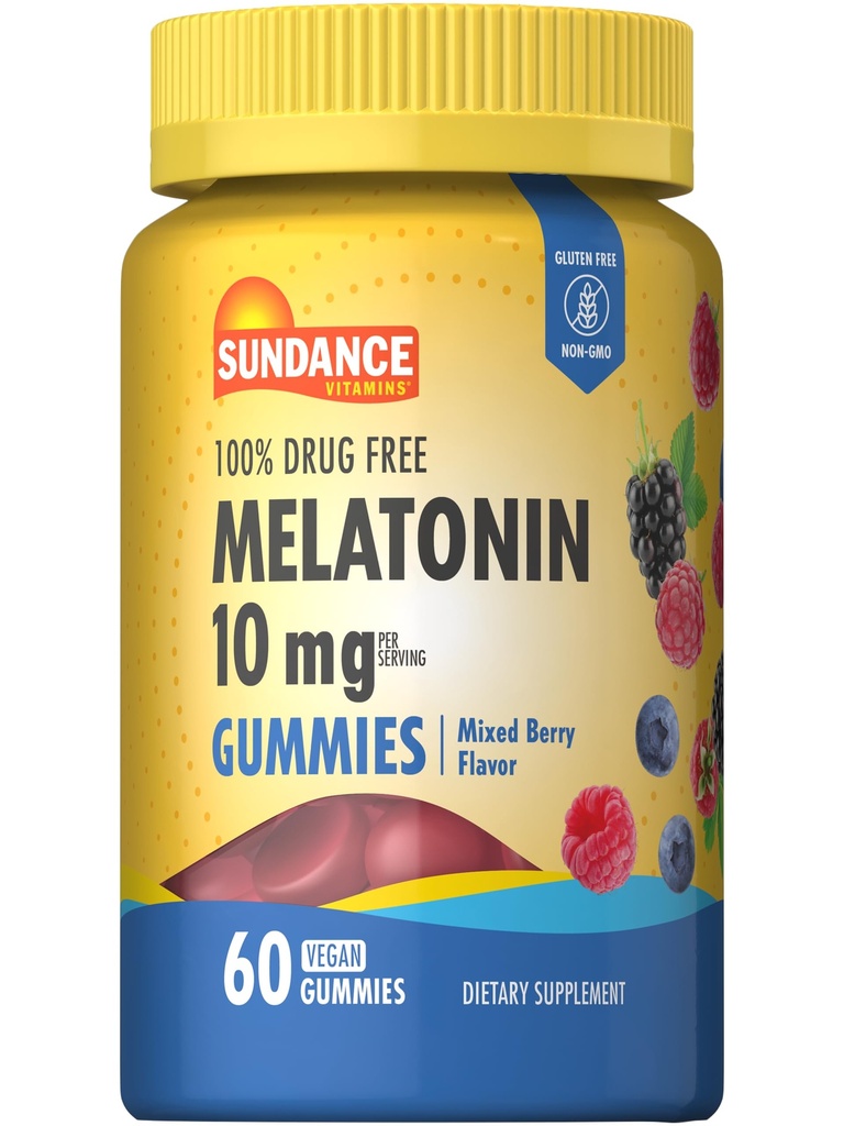Sundance Melatonin 10 mg gumové pro dospělé 124; 60 Počet 124; Smíšené Berry Flavor 124; Vegan, Non- GMO, a gluten zdarma dodatek