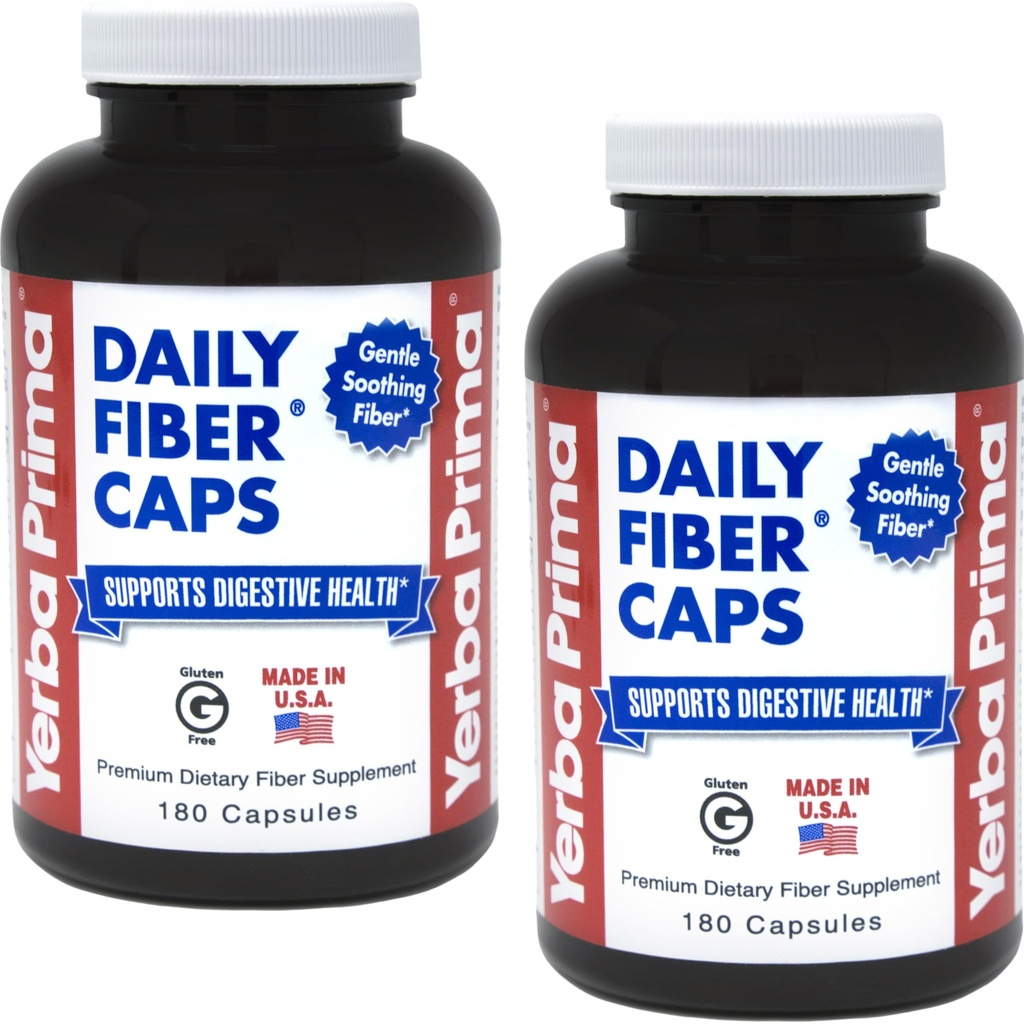 Yerba Prima Denní Fiber Formule - 180 uzávěry (Balení po 2) - Rozpustný a nerozpustný doplněk stravy - Colon Cleanse - Gut Health - Vegan, Non- GMO, gluten- bez