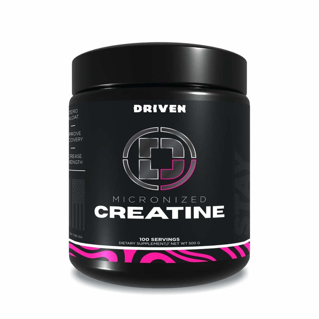 Driven nutrition Micronized Creatin Monohydrát prášek - 500g CUP124; čistý, bez příchutí, 5g per Serving CUP124; Svalová síla, síla, Endurance & Recovery Dodatek
