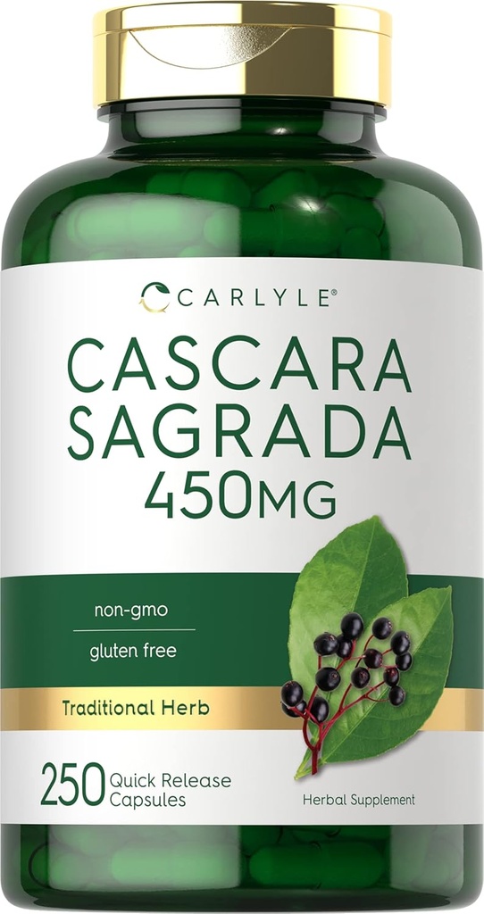 Carlyle Cascara Sagrada Kapsle 124; 450 mg Capsule 124; 250 Count Capsule 124; Bylinné doplňky 124; Non- GMO, gluten zdarma