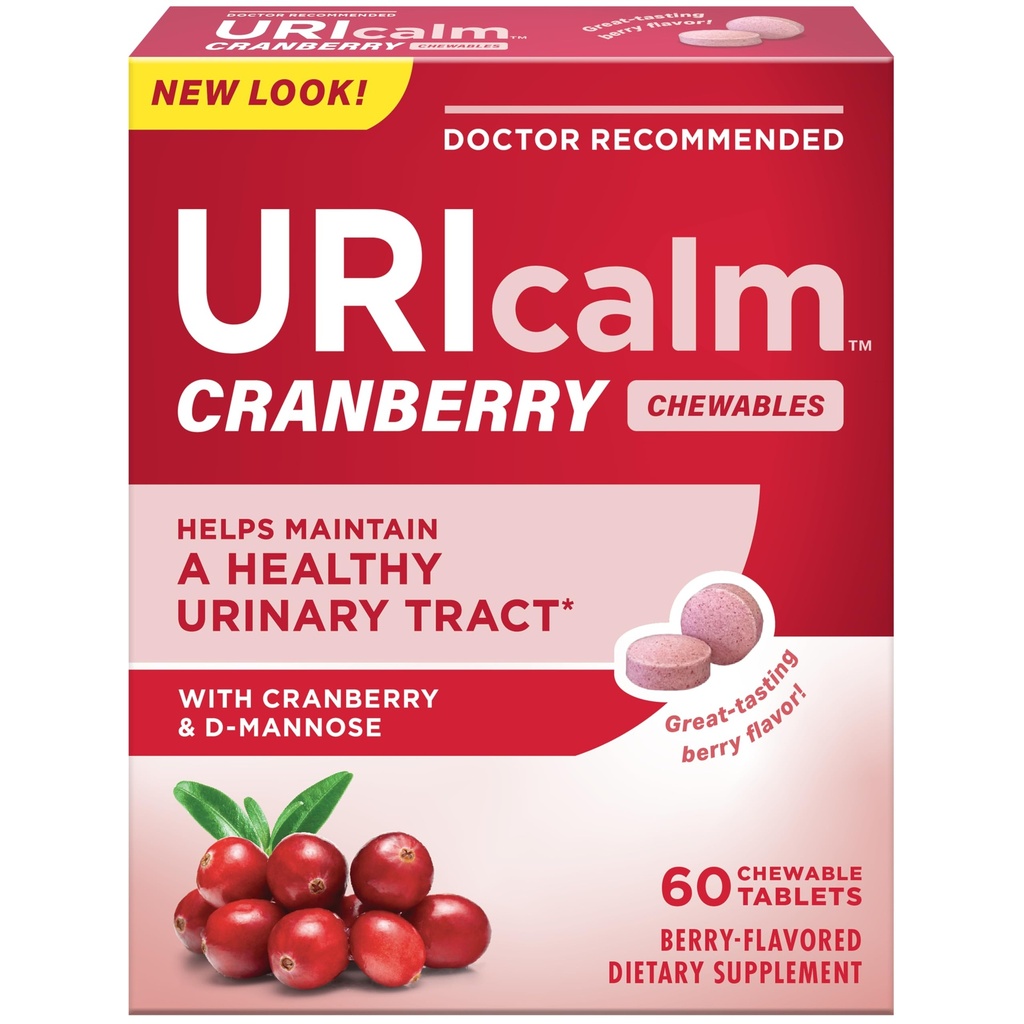Uricalm Cranberry, Denní dietní doplněk Žvýkací s D- Mannose, Berry, 60 Počet