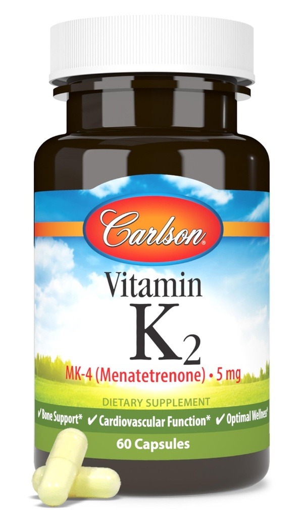 Carlson - Vitamin K2, MK-4 (Menatetrenone), vitamin K dodatek, zdraví kostí a srdce, K2 Vitamin, bez sóji, 60 kapslí