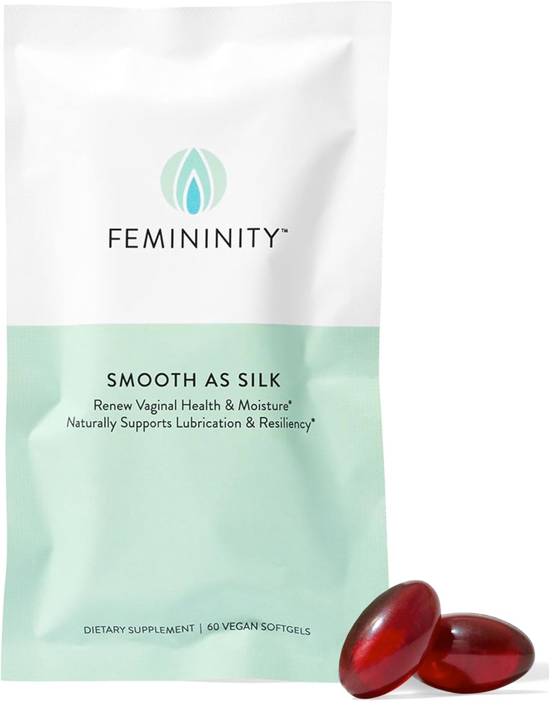 Feminity hladký jako hedvábí 30- denní náplň pro vaginální suchost (60 Softgels) - Sea Buckthorn Oil s 365mg Omega 7 + Omega 3 a Omega 9