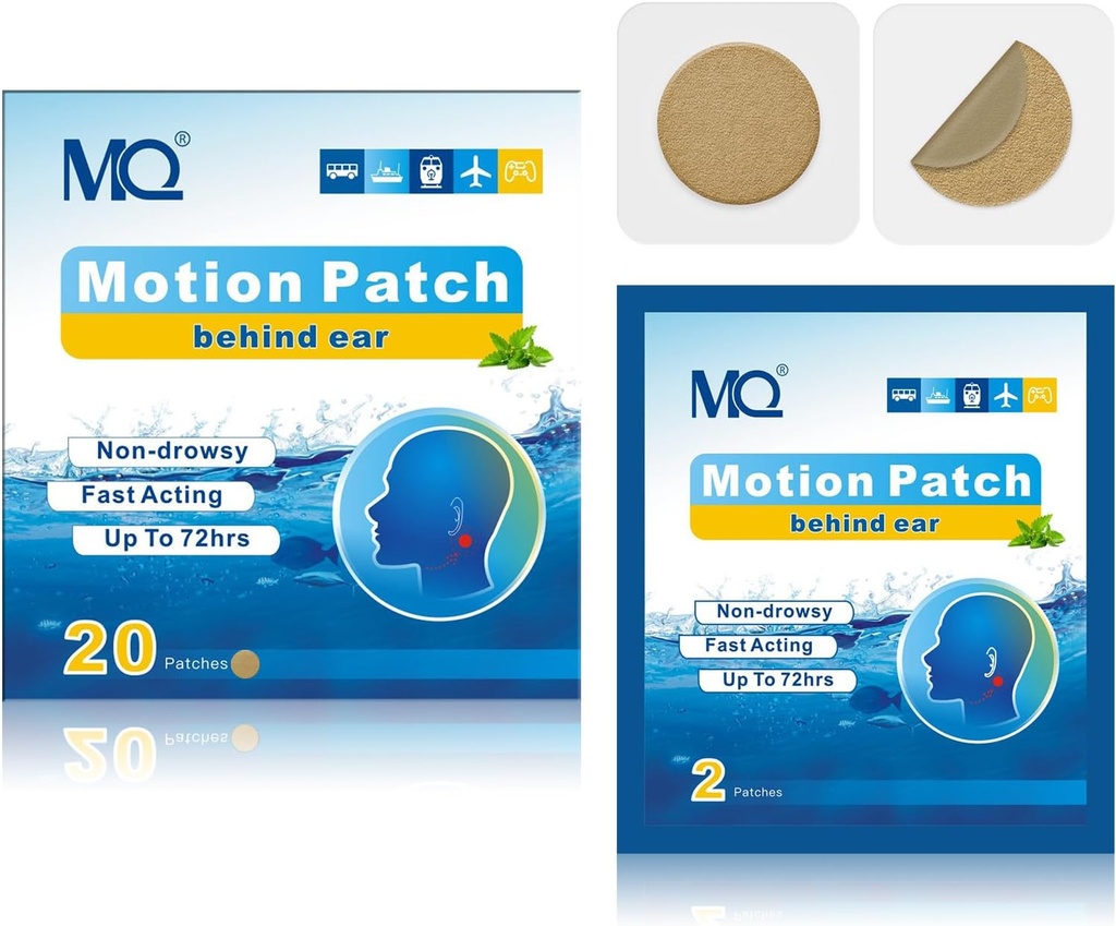 MQ 20ct Motion Nemoci Záplaty, Střední barva, Mořská nemoc Záplaty Non Drowsy & vodotěsné, Cruise Ship Travel Essentials, Rychlé hraní & dlouhotrvající 72H