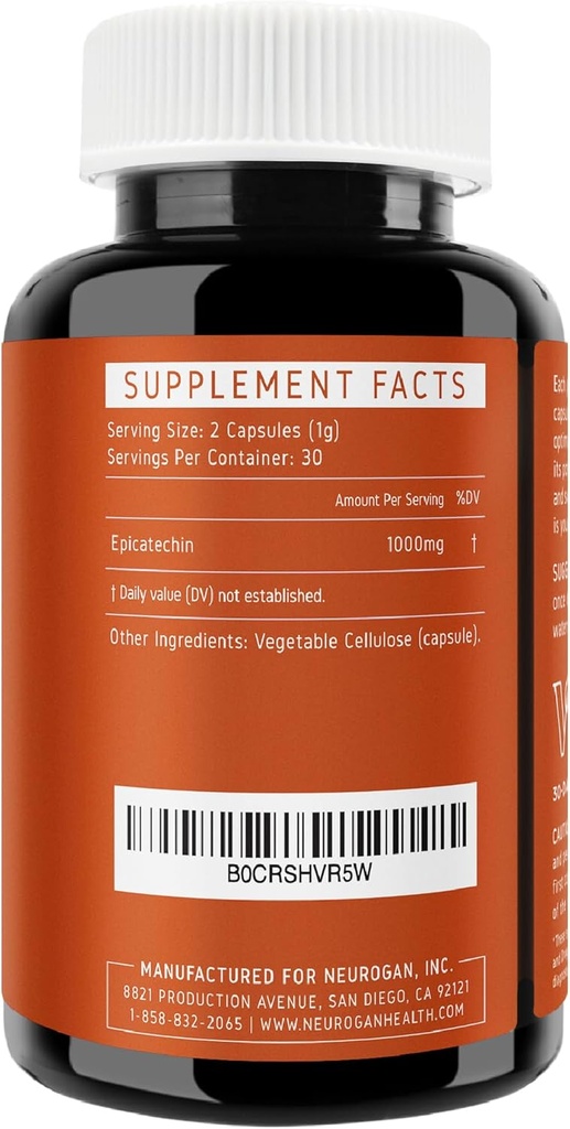 Potenciální Epicatechin Kapsle 500mg Každý, 1000mg / sloužící - Pokročilá podpora pro oxid dusičitý, svalové zdraví & Vytrvalost - pro sportovce hledající hranu výkonu - 30.000 Celkem, 60ct. Vyrobeno v USA