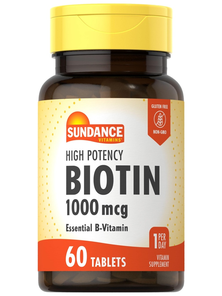 Sundance High Potency Biotin 1000 mcg dodatek 124; Essential B vitamínové tablety 124; Vegetarian, Non- GMO & gluten zdarma