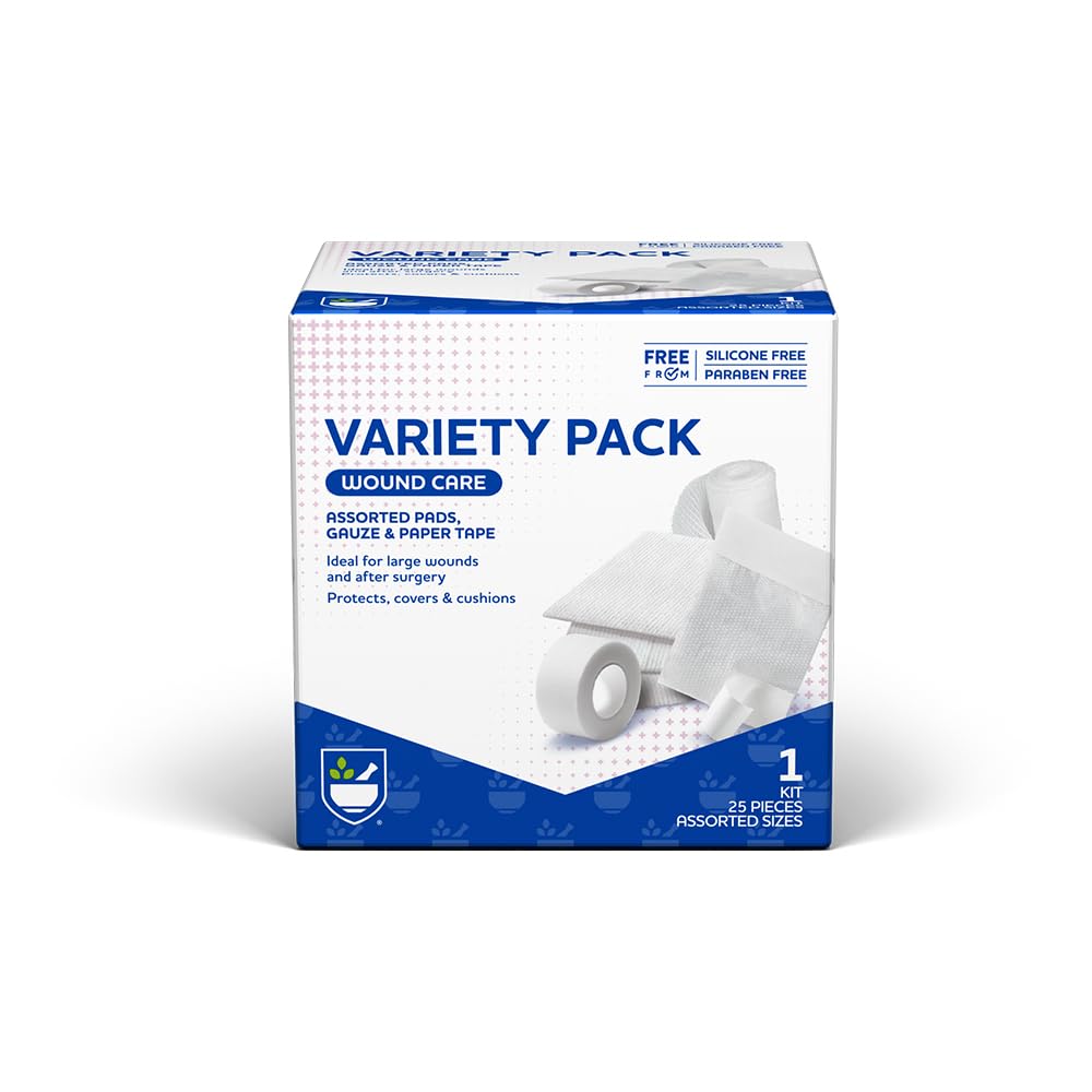 Rite Aid First Aid Gáze Pads, Variety Pack - Zahrnuje 25 Assided Gáze Pads & Tape 124; Sterilní Gáze Pads PHAR124; First Aid Kit CARL 124; Wound Care Supplies