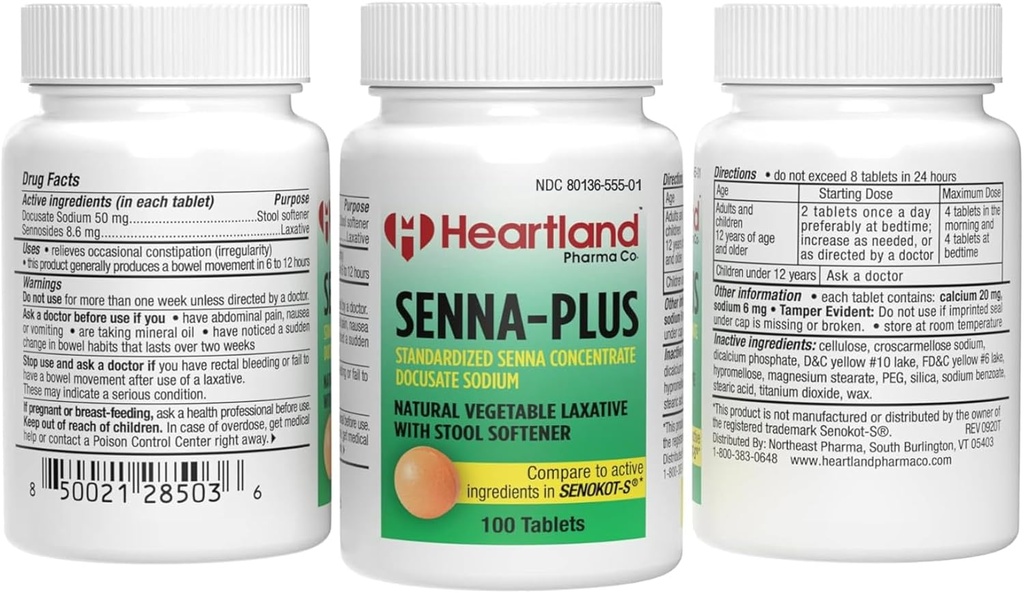 Senna- Plus přírodní zelenina Sennosid Laxativní 124; Přírodní zelenina Laxativní 124; Gentle přes noc zácpa Relief 124; Docusate Sodná Stool Softtener 124; 100 tablet