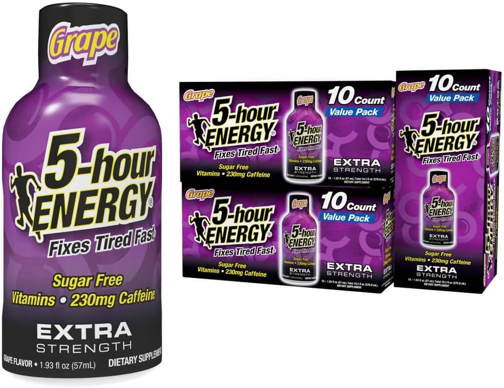 5hodinová ENERGY Extra Energy Shot, Grape Flavor, 30 Počet, 1,93 oz., Nulové kalorie & Sugar- Free 230 mg Caffeinated Energy Shot, Amino Acids & B Vitamíny, Dietní doplňky