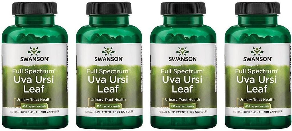 Swanson Full- Spectrum Uva Ursi Leaf - Bylinný dodatek Podpora ledvin a močových cest Zdraví - Může podporovat kardiovaskulární systém funkce a močového měchýře zdraví - (100 kapslí, 450mg každý) 4 Pack