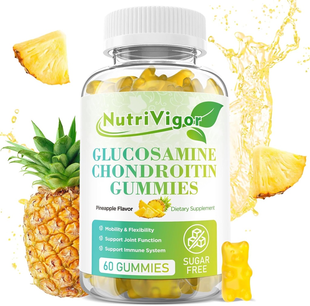 Glucosamine Chondroitin Gummies, Extra síla Společná podpora Dodatek s MSM & Elderberry, Antioxidační imunitní podpora pro dospělé, Ananas Flavor, 60 Počet
