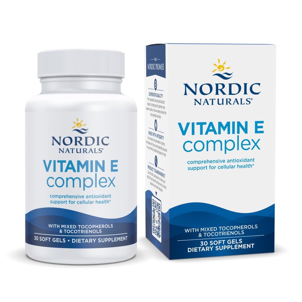 Nordic Naturals Vitamin E Complex, Neochucený - 30 měkkých gelů - 6 forem vitaminu E pro antioxidační podporu - Buněčná ochrana - Non- GMO - 30 Služeb