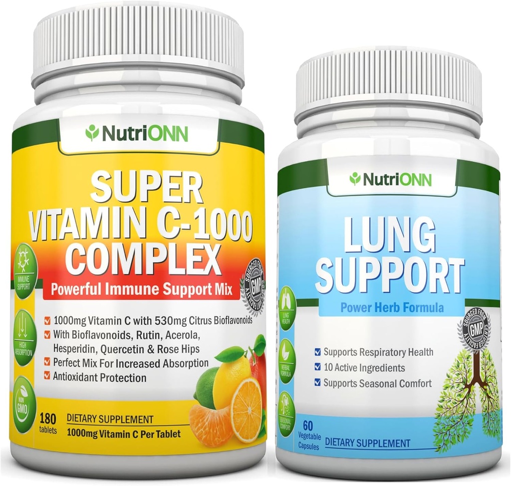Super vitamín C Complex Tablety & Lung Support Kapsle Combo - Cílená Lung Podpora zdraví