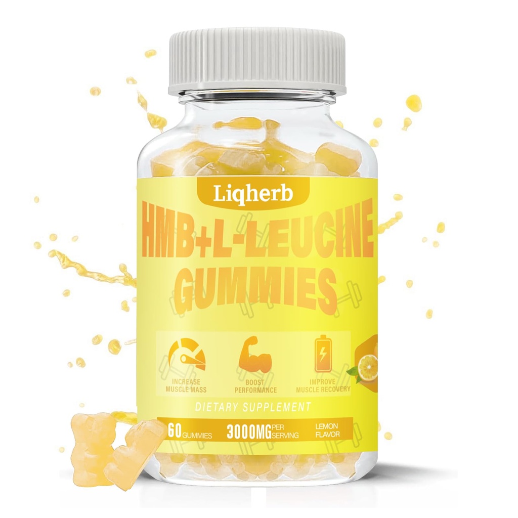 HMB a Leucine Gummies, s 3000mg HMB a L-Leucine dodatek pro svalovou obnovu, svalové hmoty a zlepšení vytrvalost, pro muže a ženy, non GMO, Vegan, Lember Flavor, 120 Gummies