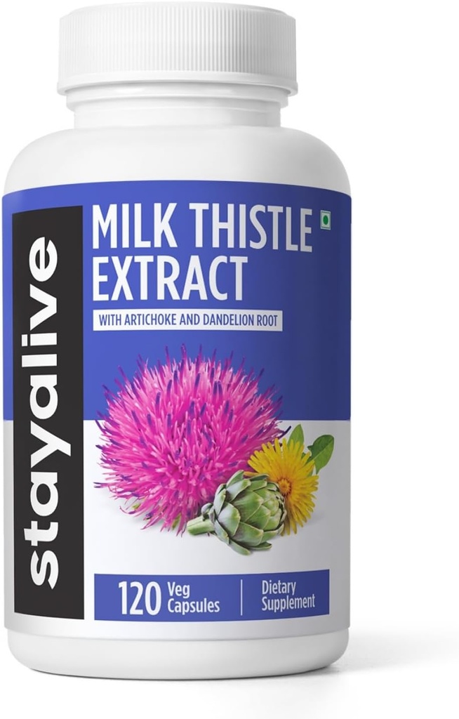 Stay ALIVE Mléko Thistle dodatek s kořen pampelišky a Artyčoky extrakt, 80% Silymarin Complex, 120 pilulky, 100% čistý Artyčoky Leaf extrakt prášek, non-GMO & gluten- Free Bylinné kapsle