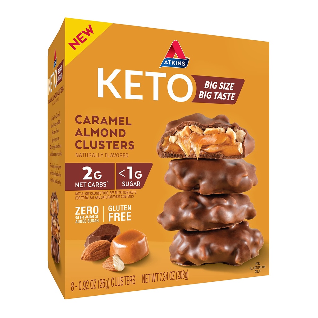 Atkins Karamelové mandlové klastry, Lepek zdarma, High in Fiber, 1g Cukr, 2g Net Carb, Keto Friendly, 8 Počet