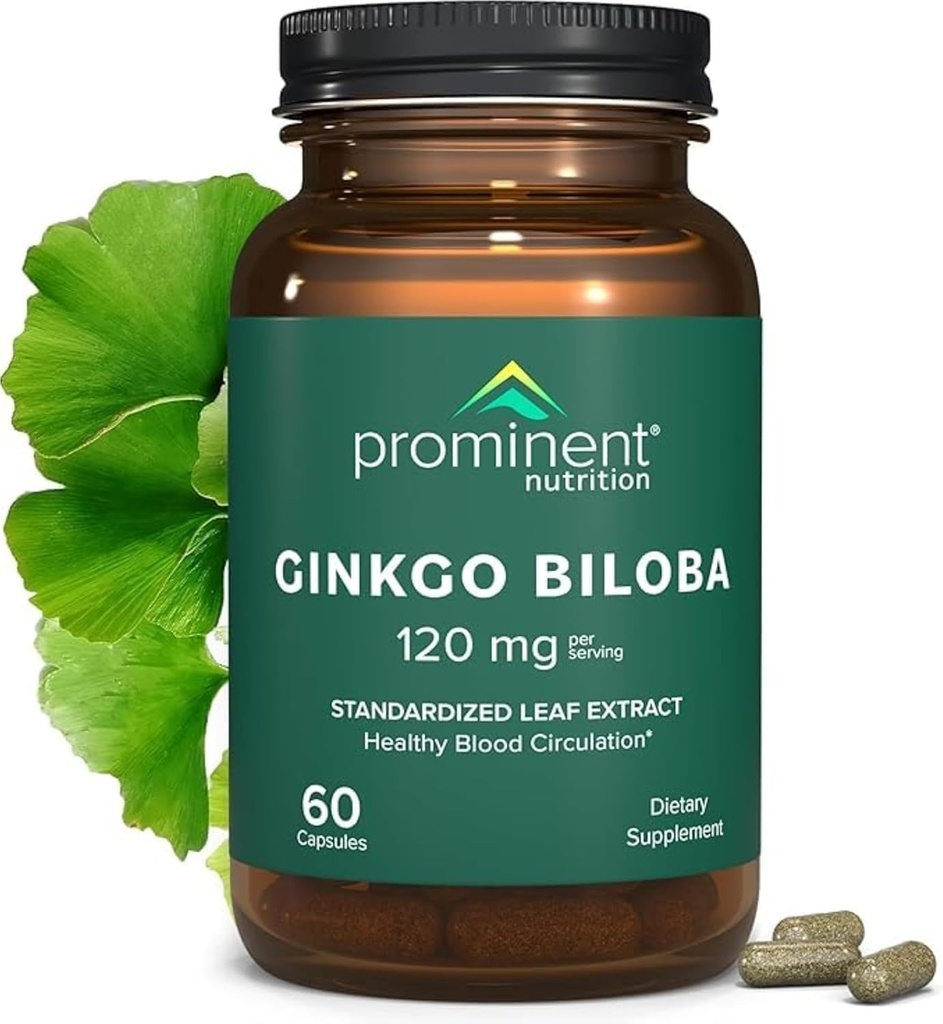 Prominentní výživa Ginkgo Biloba 120mg - Ginkgo Biloba Leaf Extract, Bylinné doplňky na podporu paměti & Focus- Vegan, Non- GMO, gluten- Free, Soy- Free, 60 Day Supply - 1 Pack