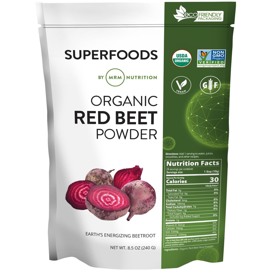 MRM Nutrition Organic Red Beet Powder 124; Superfoods OF 124; Energy OF 124; Cardiovaskulární zdraví OF 124; Nutrient Dense OF 124; Gluten- Free + Vegan OF 124; 24 Servings