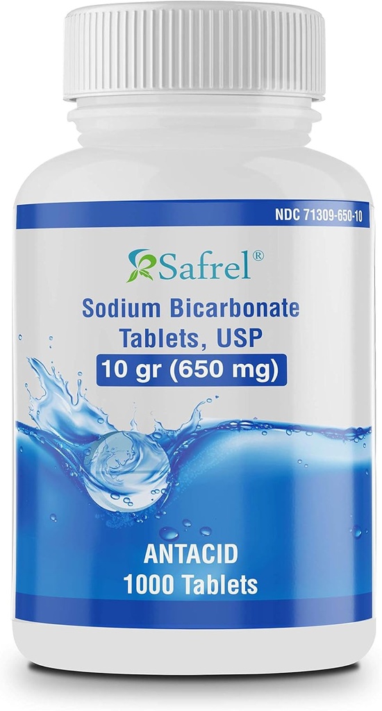 Safel Natrium Bicarbonát Antiacidum 650 mg (10 Grain) 1000 Tablety CLAS124; pro úlevu od požití kyseliny, Heartburn, Sour Stomach & Upset Stomach CLAS124; Value Savings Pack