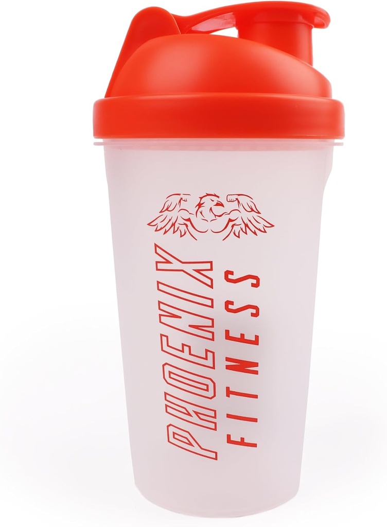Phoenix Fitness Protein Shaker Lahev - 500ml Leakproof Lahvička se šroubovacím víčkem a Mesh Grid - Myčka nádobí Safe BPA Free Sports & Gym Lahvička - Oranžová