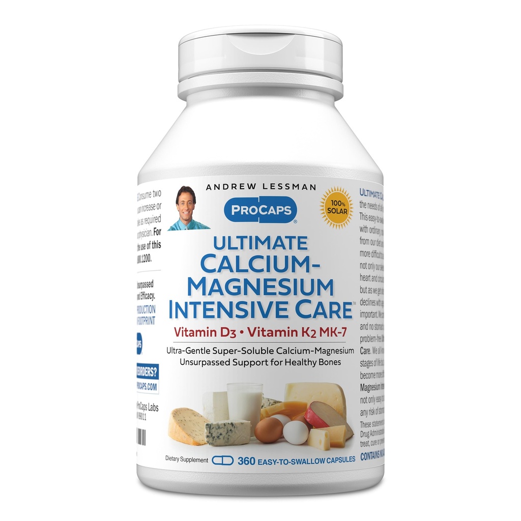 ANDREW LESSMAN Ultimate Calcium- Magnesium Intensive Care with Vitamin D3 & K2 MK7-120 mcg - 360 Kapsle - Kostní a skeleton Zdravotní Essentials. Jemně, lehce spolknout, super rozpustný. Žádné doplňkové látky