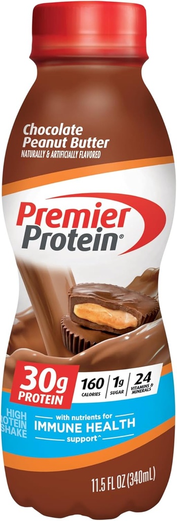 Premier Protein Shake, Čokoládové arašídové máslo, 30g protein, 1g cukr, 24 vitaminů a minerálů, živiny na podporu imunitního zdraví, 11.5 Fl Oz