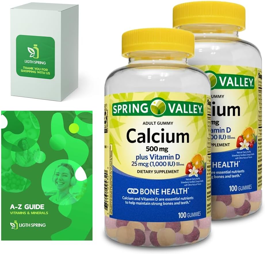 Vápník plus vitamín D, dospělé gumové, 500mg, 1000 IU, tříděné aroma, 100 Ct (2 balení) Bundle s exkluzivními vitamíny a minerály - A až Z - Lepší Light & Spring Guide (3 položky)