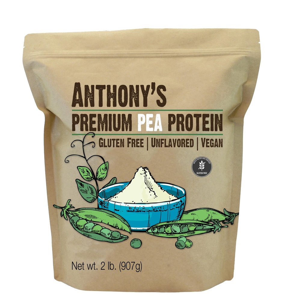 Anthony Premium Pea Protein, 2 LB, Plant based, gluten zdarma, bez příchutí, Vegan, Keto Friendly, Vyrobeno z Peas