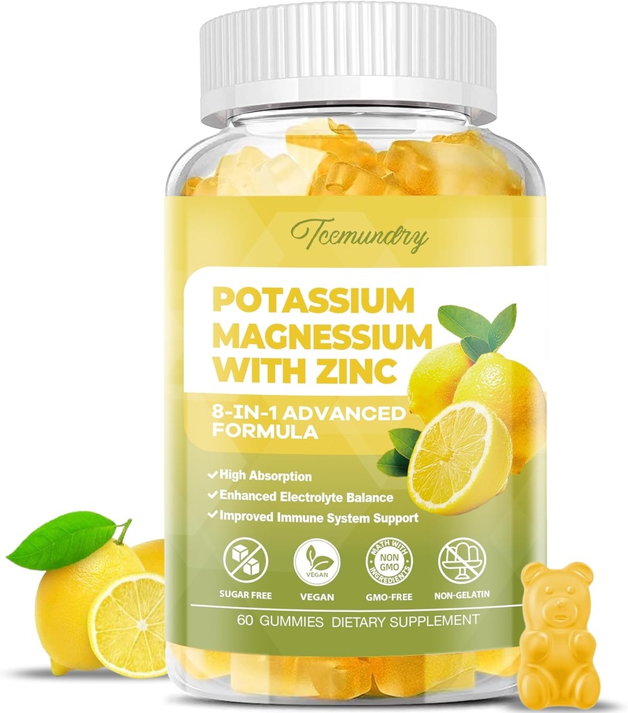Kalium Supplement Gummies pro dospělé: Citrát draselný 99 mg - Draslík Magnesium dodatek pro svalovinu, Electrolyte, Energie