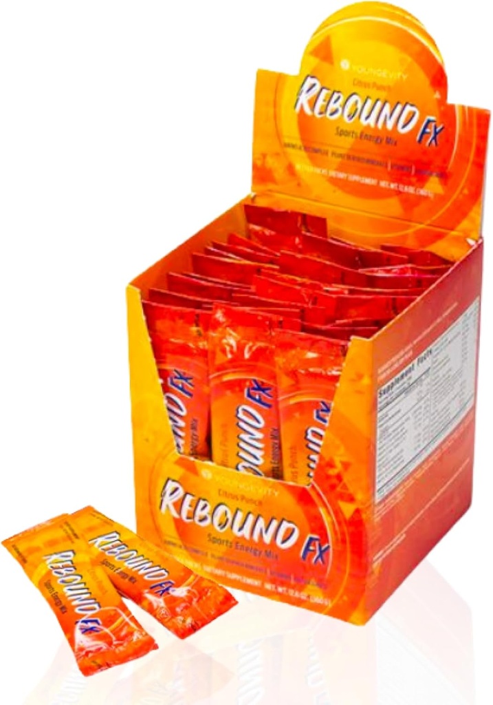 Youngevity Rebound FX ™ Citrus Punch On-TheGo Stick Packs - 30 Count Box - Sportovní energetický nápoj s vitamíny, aminokyseliny a elektrolyty - Přírodní kofein - Podporuje hydrataci a zotavení
