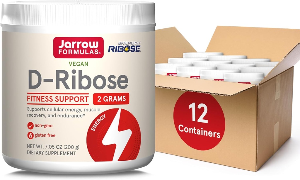 Jarrow Dispas D- Ribose Powder - 200g - Dietní dodatek podporuje svalové zotavení, energie a vytrvalost - 100% čisté - Vegan - Non- GMO - Cca. 90 Služeb, balení 12