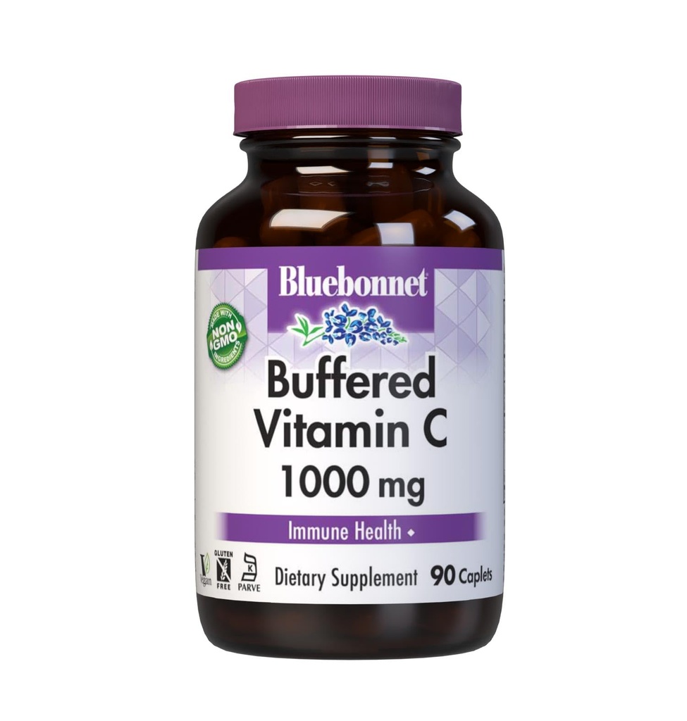 BlueBonnet Nutrition Buffered Vitamin C1000 mg Zeleninové kapsle Buffered Calcium Ascorbate for Imunitary Health Soy Free Gluten Free NonGMMO Kosher Dairy Free Vegan Zeleninové kapsle, Citrus, 90 Počet
