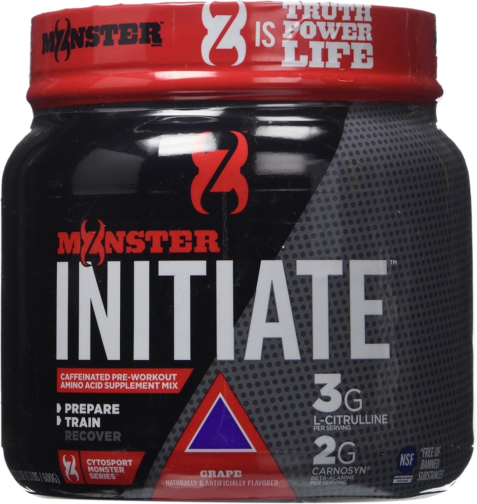 Cytosport Monster Initiate Nutritional Drink, Pre Workout Powder, Grape Ochucené, 600 Gram (30 Služeb)
