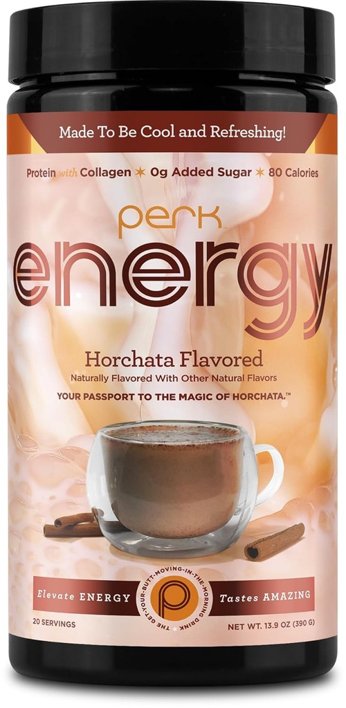 Perk Energy Original Horchata Energy Drink Powder (20 Servings) - gluten- Free, Peanut- Free