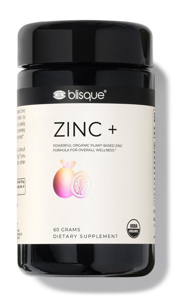Blisque - dodatek k organickému zinku Sourced from Guava Leaf Gul124; for Imunitary Support, Defense and Boost Obr124; with Ashwagandha, Aloe Vera, Ginger, and Turmeric Obr124; Vegan Obr124; Powder Obr124; 60 Grams