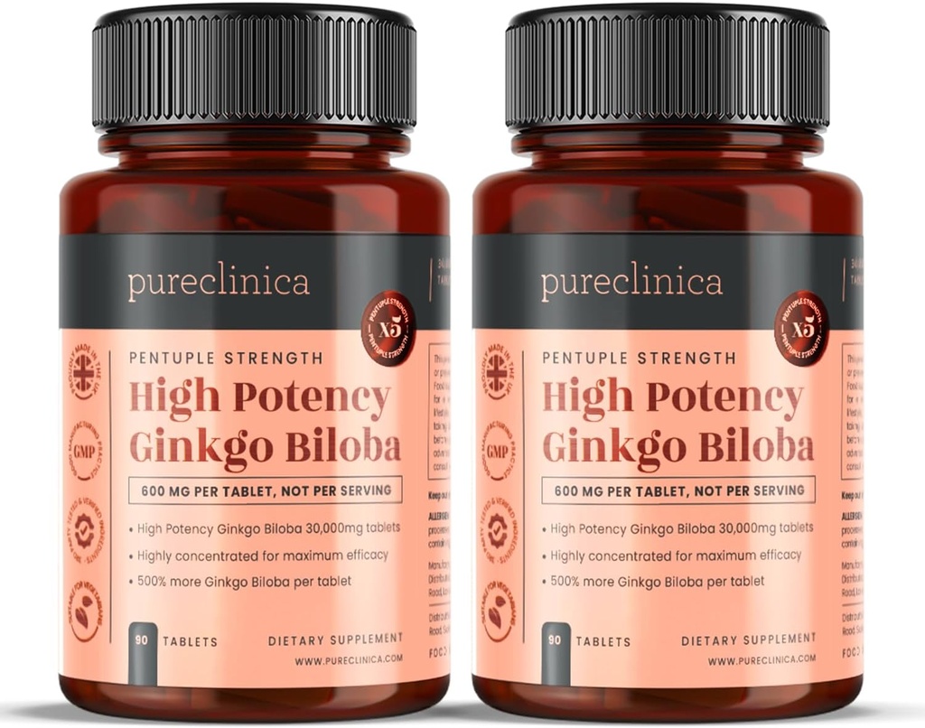 pureclinica High Potency Ginkgo Biloba 30,000mg x 180 tablet (2 láhve 90) - 6 měsíců Dodávka - 5 krát síla výrobků soutěžících