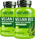 NATURELO Vegan B12 - Methyl B12 s organickou spirulinou - High potency Vitamin B12 1000 mcg Methylkobalamin - Podporuje zdravé nálady, energii, srdce a oční zdraví - 90 Kapsle (Balení po 2)