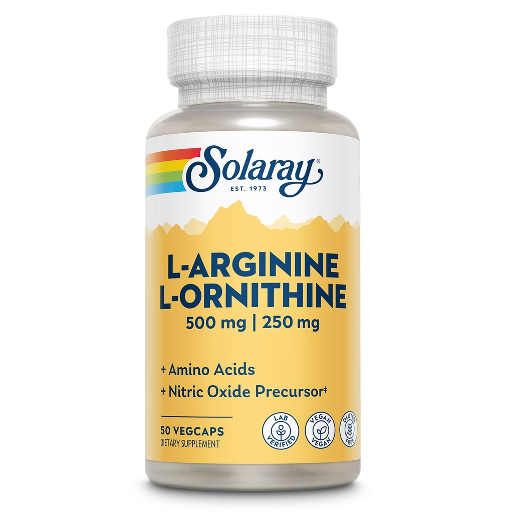 Solaray Free Form L- Arginin a Ornithin Kapsle, 50 Počet