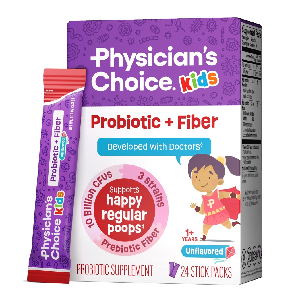 Lékařský výběr Děti Probiotická + Prebiotická Fiber Packets (Ages 1 +) - Podporuje Regularitu, příležitostná zácpa & Zdravý trávicí systém - Ne alergeny nebo konzervativy - Neochucené - 24 Pack